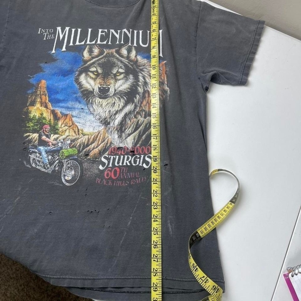 Vintage 2000 Sturgis Wolf Faded Biker Motorcycle Thrashed T Shirt Large - Picture 8 of 8